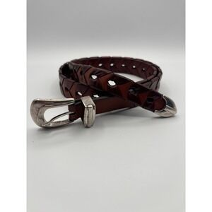 VTG Trafalgar Woven Leather Braided Belt Mens 40 Silver Buckle & Tip Made In USA